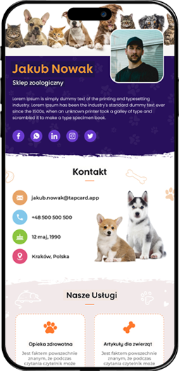 Przykładowa cyfrowa wizytówka TapCard